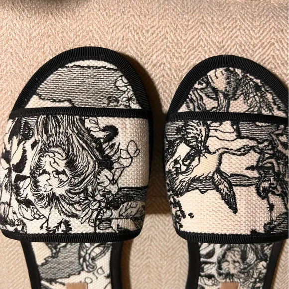 Canvas Embroidered Toile De Jouy Chez Moi Sandal - Picture 2 of 7